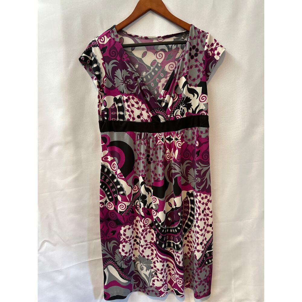 M Fasis Cap Sleeve v neck dress purple and black Sz XL